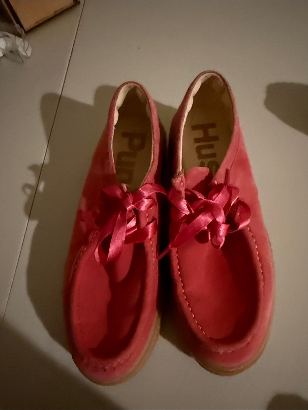 Hush Puppies Rose Pink Suede Ribbon-Trim Moccasins
